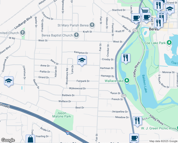 map of restaurants, bars, coffee shops, grocery stores, and more near 149 Race Street in Berea
