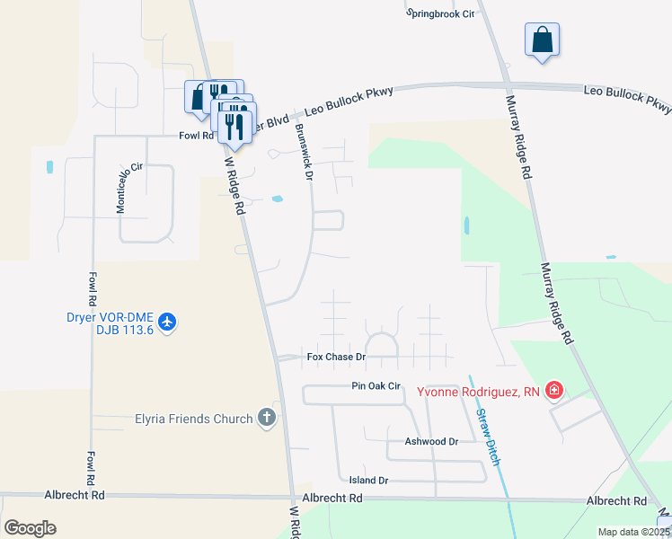 map of restaurants, bars, coffee shops, grocery stores, and more near 144 Academy Court in Elyria