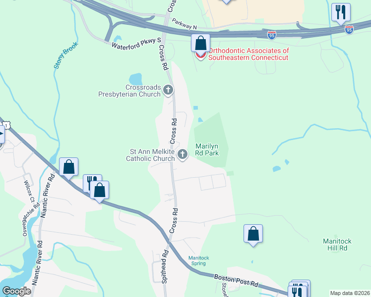 map of restaurants, bars, coffee shops, grocery stores, and more near 51 Cross Road in Waterford