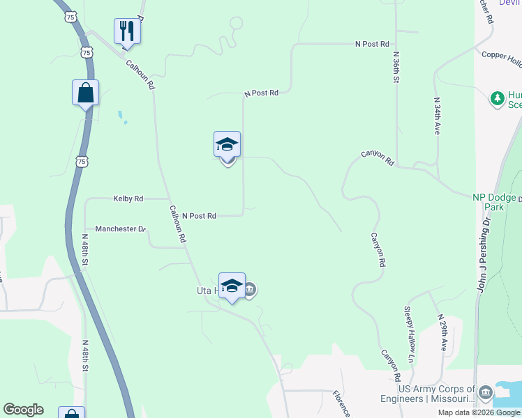 map of restaurants, bars, coffee shops, grocery stores, and more near 11115 North Post Road in Omaha