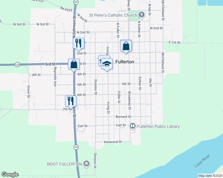 map of restaurants, bars, coffee shops, grocery stores, and more near 501-549 5th Street in Fullerton