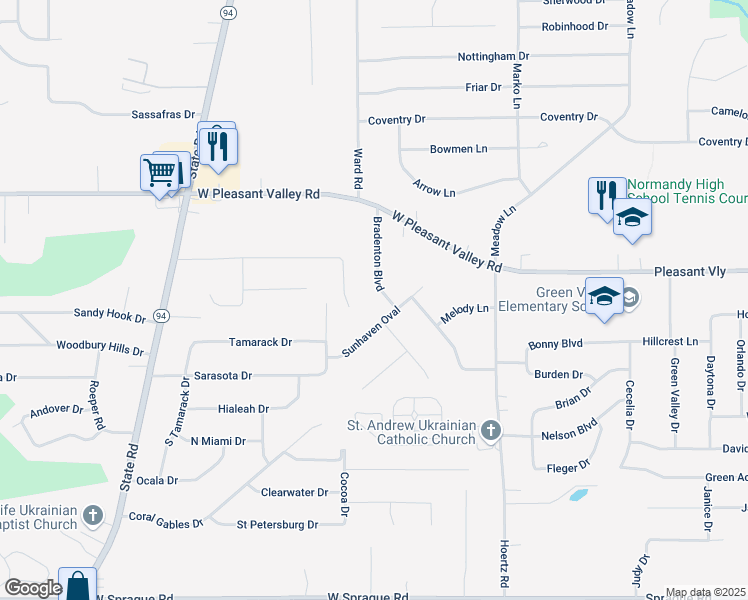 map of restaurants, bars, coffee shops, grocery stores, and more near 7512 Bradenton Boulevard in Parma