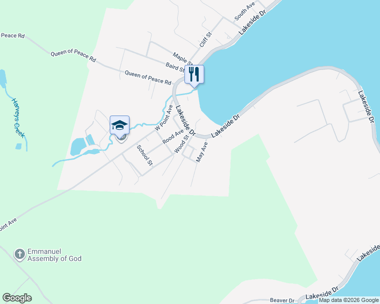 map of restaurants, bars, coffee shops, grocery stores, and more near 2-10 Bridge Street in Harveys Lake