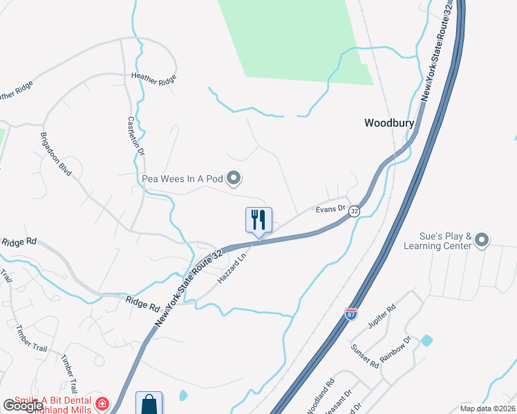 map of restaurants, bars, coffee shops, grocery stores, and more near 6 Ice House Road in Woodbury