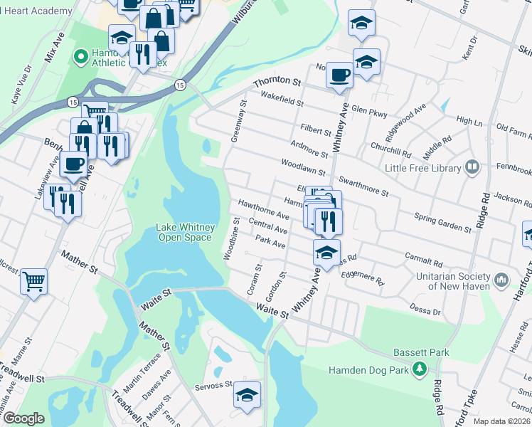 map of restaurants, bars, coffee shops, grocery stores, and more near 4 Humiston Avenue in Hamden
