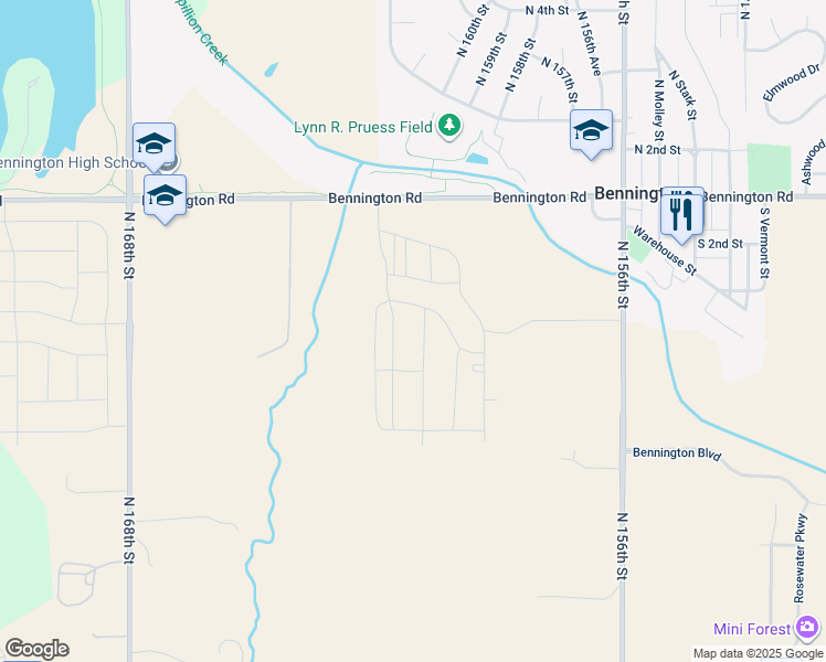 map of restaurants, bars, coffee shops, grocery stores, and more near 16005-16247 Bennington Road in Bennington