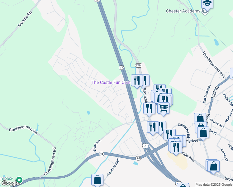 map of restaurants, bars, coffee shops, grocery stores, and more near 1921 Whispering Hills in Chester