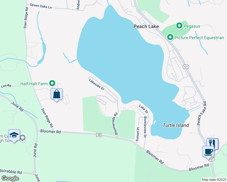 map of restaurants, bars, coffee shops, grocery stores, and more near 5 Lakeside Drive in North Salem