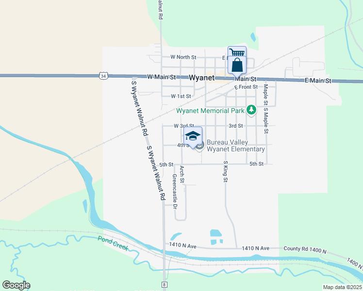 map of restaurants, bars, coffee shops, grocery stores, and more near 109 4th Street in Wyanet