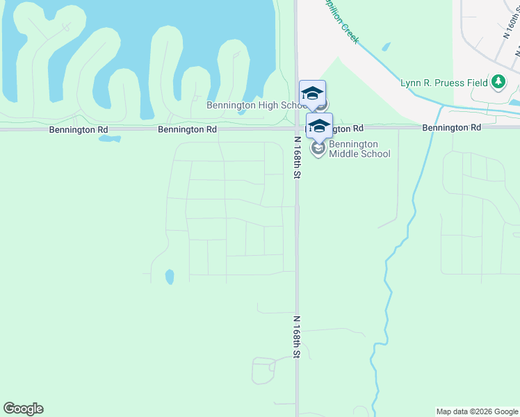 map of restaurants, bars, coffee shops, grocery stores, and more near 11212 North 168th Street in Bennington