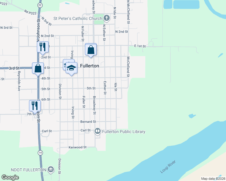 map of restaurants, bars, coffee shops, grocery stores, and more near 251-299 5th Street in Fullerton