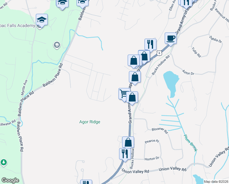map of restaurants, bars, coffee shops, grocery stores, and more near 24 Muscoot Road South in Mahopac