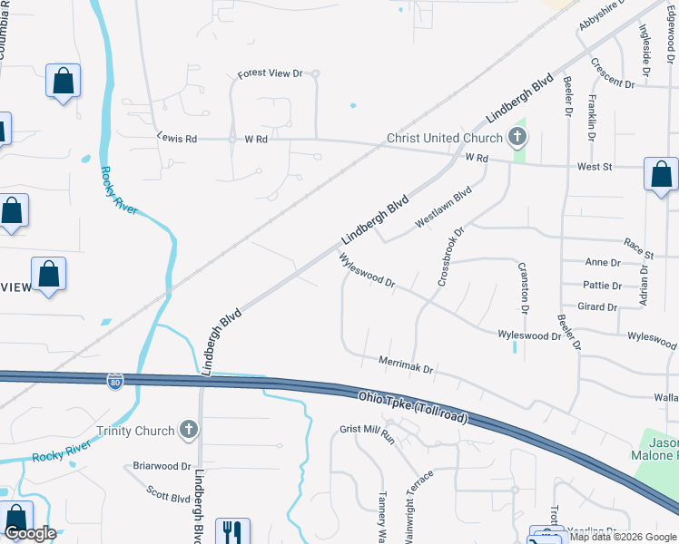 map of restaurants, bars, coffee shops, grocery stores, and more near 452 Merrimak Drive in Berea