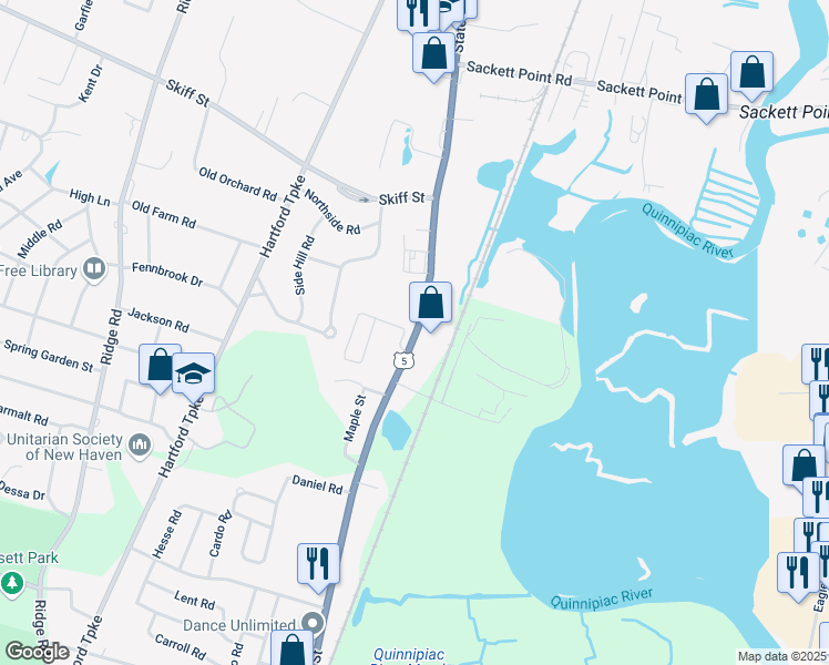 map of restaurants, bars, coffee shops, grocery stores, and more near 2965 State Street in Hamden