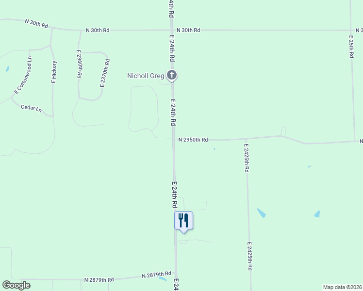 map of restaurants, bars, coffee shops, grocery stores, and more near 2404 North 2950th Road in Marseilles