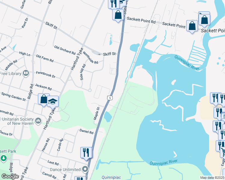 map of restaurants, bars, coffee shops, grocery stores, and more near 2965 State Street in Hamden