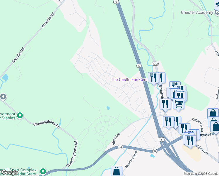 map of restaurants, bars, coffee shops, grocery stores, and more near 2302 Whispering Hills Drive in Chester