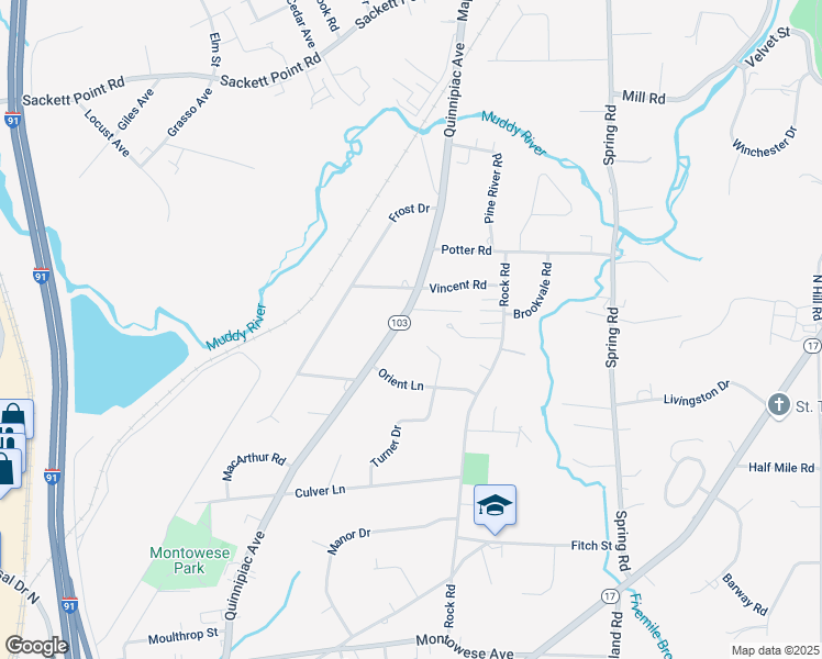 map of restaurants, bars, coffee shops, grocery stores, and more near 457 Quinnipiac Avenue in North Haven