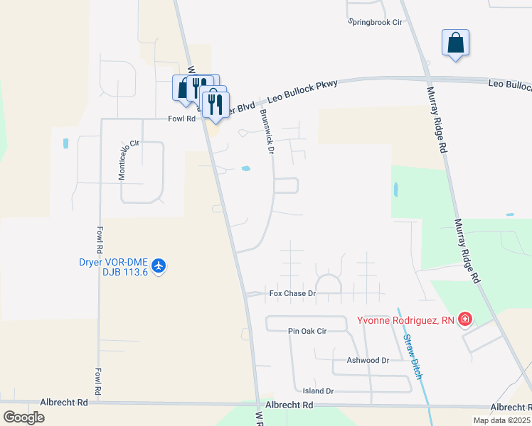 map of restaurants, bars, coffee shops, grocery stores, and more near 172 Brunswick Drive in Elyria