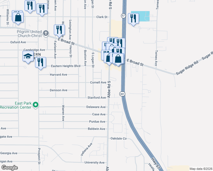 map of restaurants, bars, coffee shops, grocery stores, and more near 809 South Abbe Road in Elyria