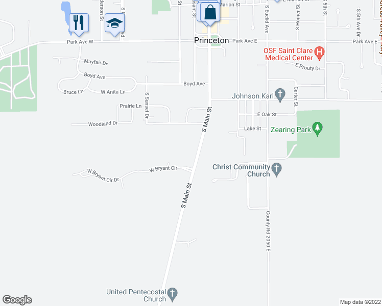 map of restaurants, bars, coffee shops, grocery stores, and more near 1500 South Main Street in Princeton