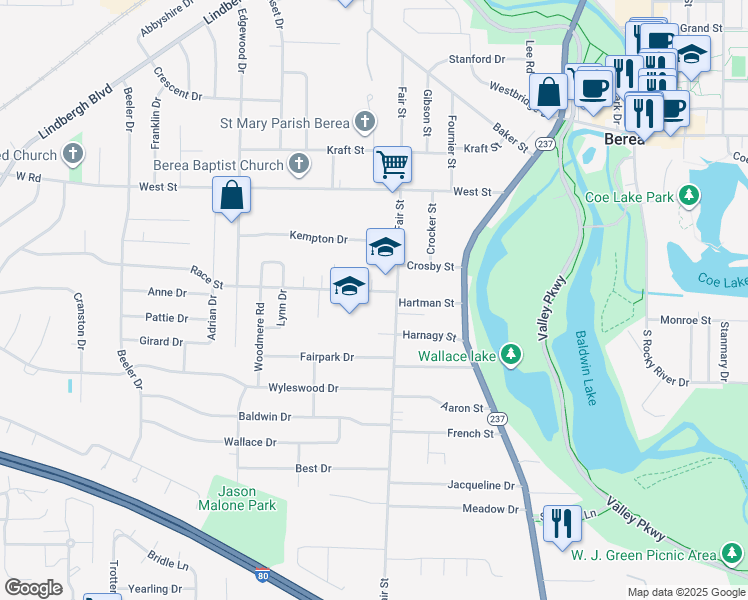 map of restaurants, bars, coffee shops, grocery stores, and more near 149 Race Street in Berea