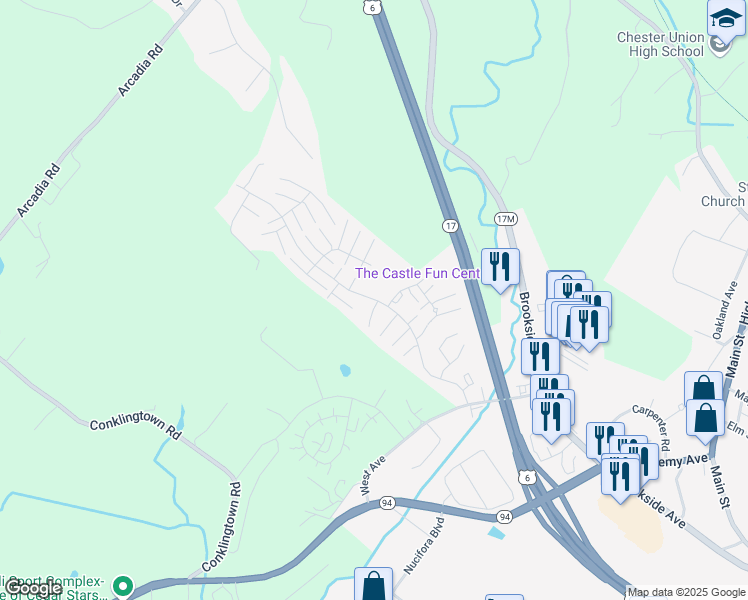 map of restaurants, bars, coffee shops, grocery stores, and more near 1702 Whispering Hills Drive in Chester
