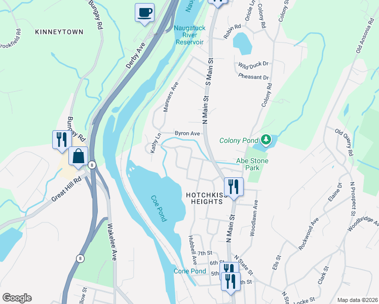 map of restaurants, bars, coffee shops, grocery stores, and more near 17 West Brookside Avenue in Ansonia