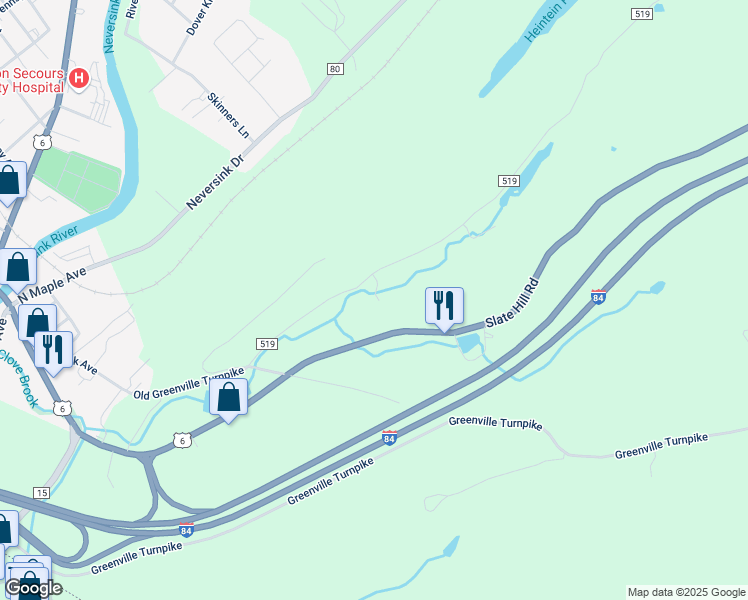 map of restaurants, bars, coffee shops, grocery stores, and more near 46 Lime Kiln Road in Port Jervis