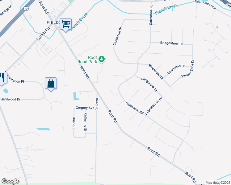 map of restaurants, bars, coffee shops, grocery stores, and more near 33171 Glenwood Court in North Ridgeville
