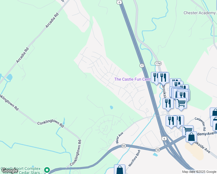 map of restaurants, bars, coffee shops, grocery stores, and more near 2302 Whispering Hills Drive in Chester