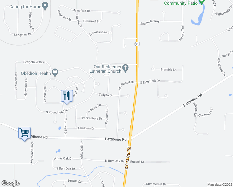 map of restaurants, bars, coffee shops, grocery stores, and more near 7260 Winchester Drive in Solon