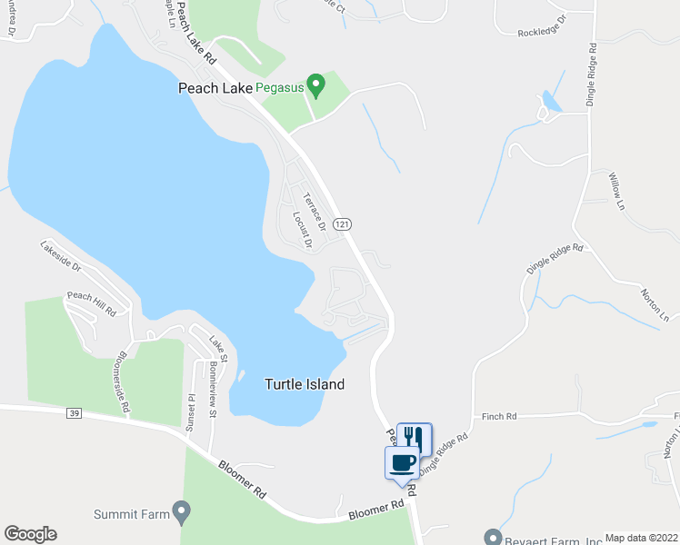 map of restaurants, bars, coffee shops, grocery stores, and more near 1 Orchard Drive in North Salem