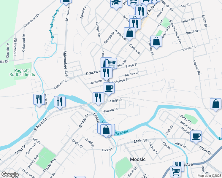 map of restaurants, bars, coffee shops, grocery stores, and more near 899 S Main St in Old Forge