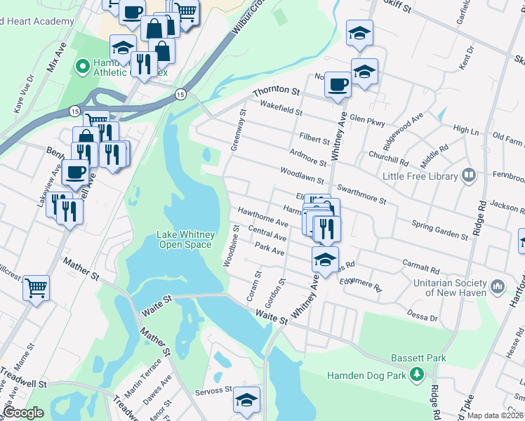 map of restaurants, bars, coffee shops, grocery stores, and more near 4 Humiston Avenue in Hamden