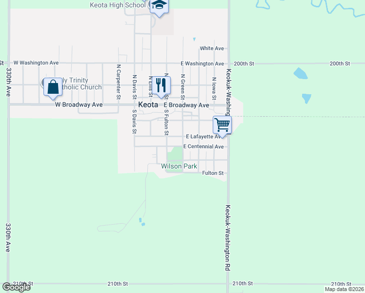 map of restaurants, bars, coffee shops, grocery stores, and more near East Centennial Avenue in Keota
