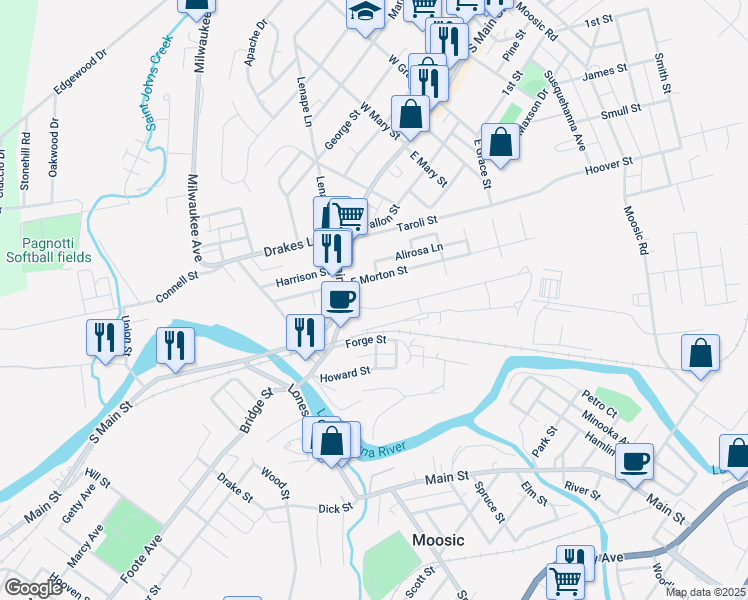 map of restaurants, bars, coffee shops, grocery stores, and more near 195 Orchard St in Old Forge