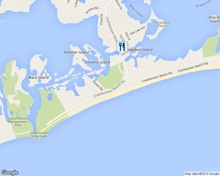 map of restaurants, bars, coffee shops, grocery stores, and more near 673 Charlestown Beach Rd in Charlestown
