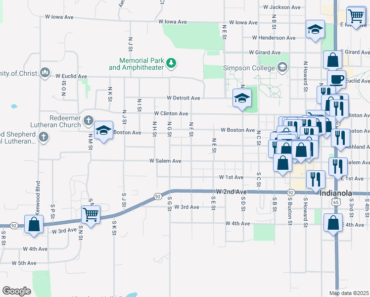 map of restaurants, bars, coffee shops, grocery stores, and more near 805 West Ashland Avenue in Indianola