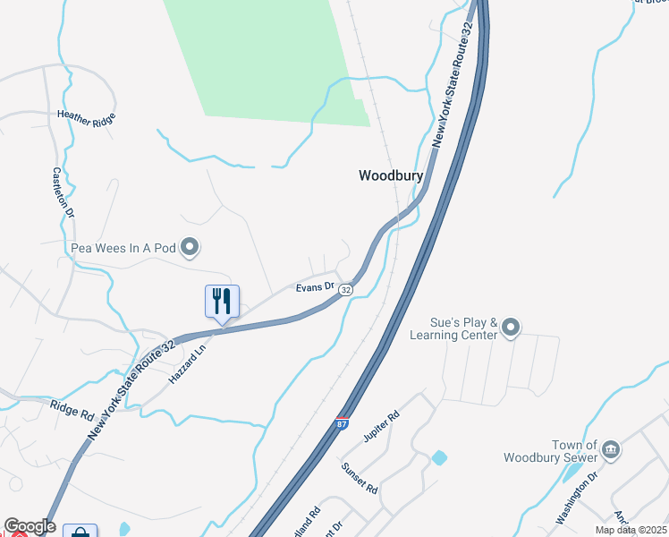 map of restaurants, bars, coffee shops, grocery stores, and more near 61 Quaker Road in Woodbury