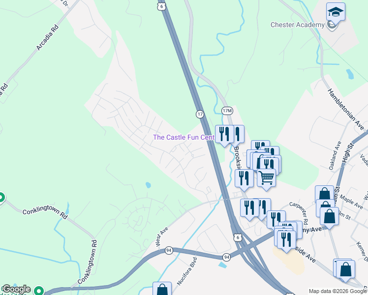 map of restaurants, bars, coffee shops, grocery stores, and more near 1508 Whispering Hills Drive in Chester