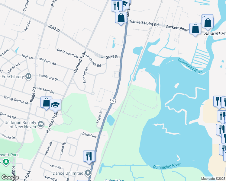 map of restaurants, bars, coffee shops, grocery stores, and more near 2965 State Street in Hamden