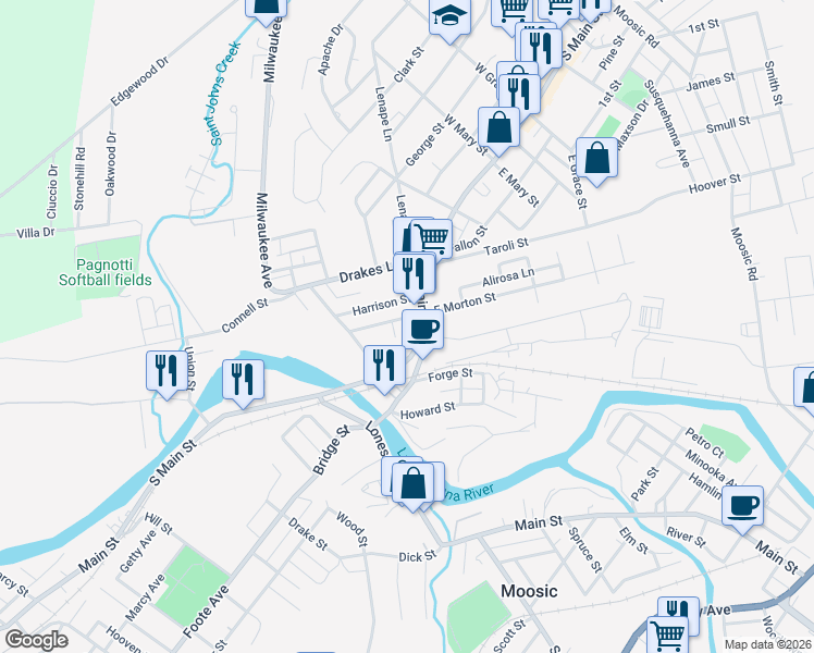map of restaurants, bars, coffee shops, grocery stores, and more near 899 S Main St in Old Forge