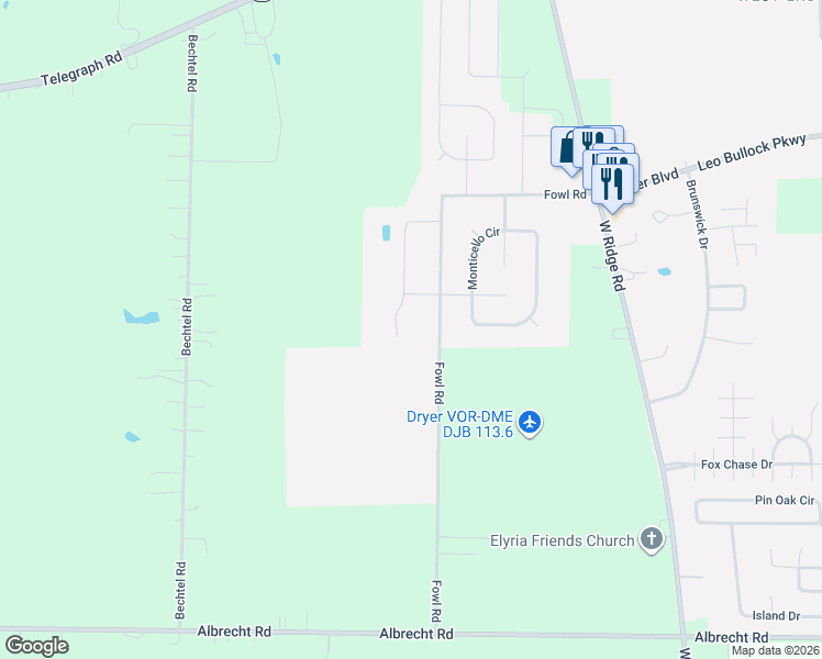 map of restaurants, bars, coffee shops, grocery stores, and more near 336 Fairfield Drive in Elyria