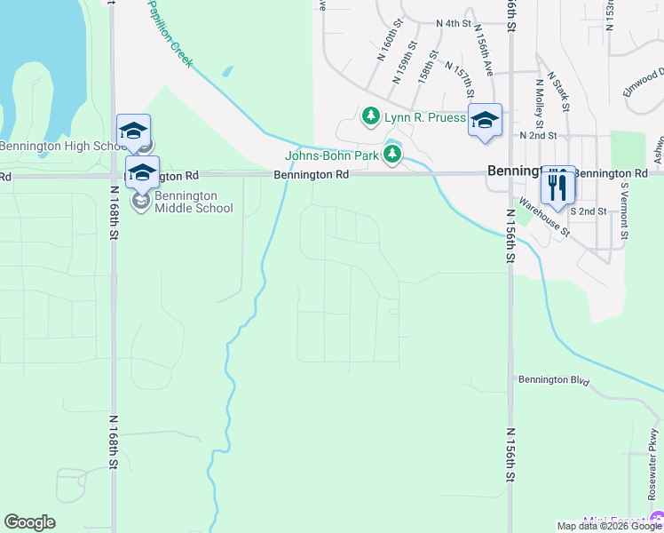 map of restaurants, bars, coffee shops, grocery stores, and more near 16005-16247 Bennington Road in Bennington