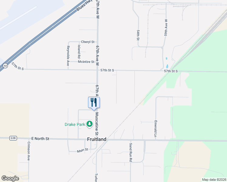 map of restaurants, bars, coffee shops, grocery stores, and more near 5804 65th Avenue West in Muscatine