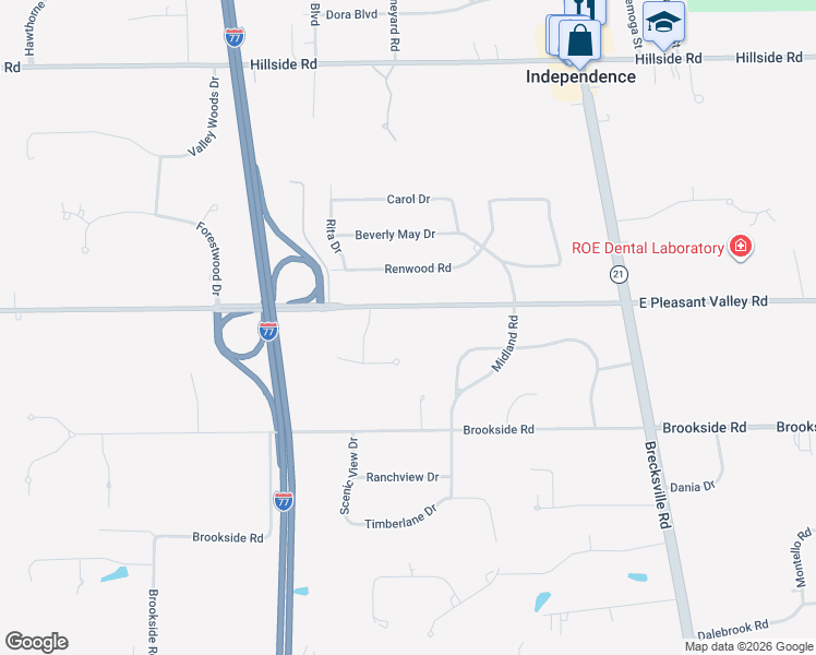 map of restaurants, bars, coffee shops, grocery stores, and more near 6315 Mackenzie Drive in Independence