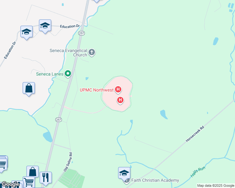 map of restaurants, bars, coffee shops, grocery stores, and more near 100 Fairfield Drive in Seneca