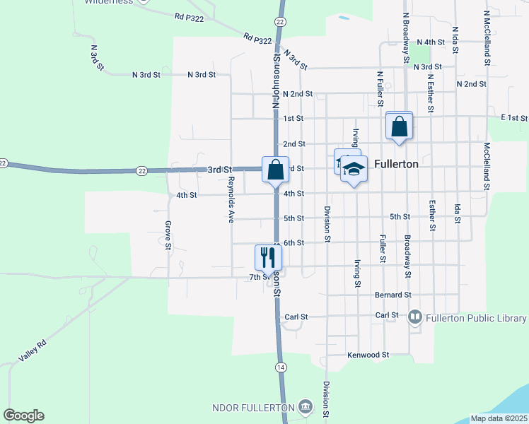 map of restaurants, bars, coffee shops, grocery stores, and more near 900 5th Street in Fullerton