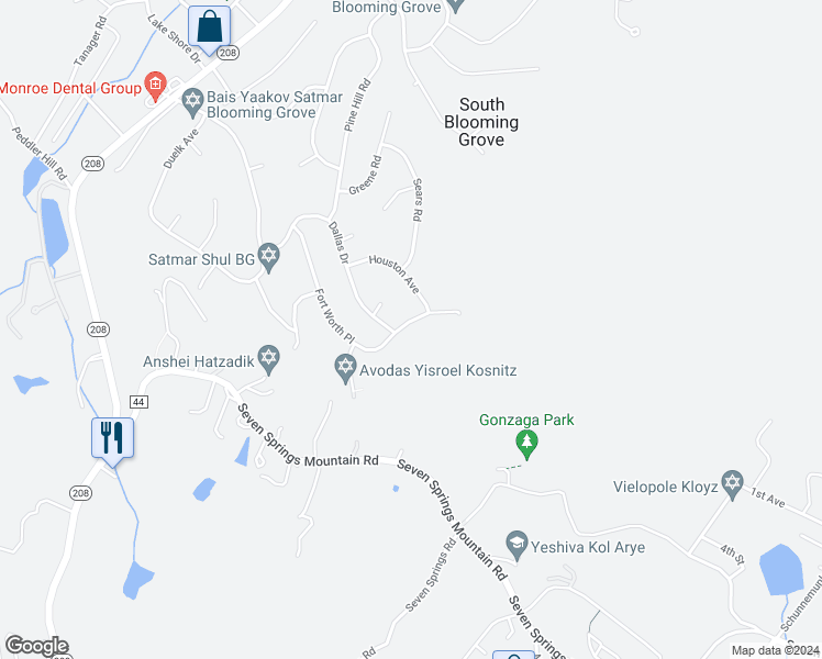 map of restaurants, bars, coffee shops, grocery stores, and more near 48 Fort Worth Place in Monroe